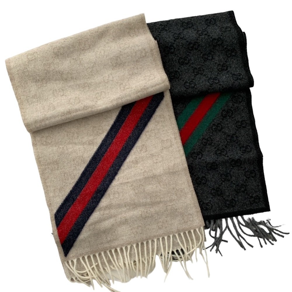 💝💝💝GUCCI AUTHENTIC NEW Wool Monogram Web Scarf, beige/blue/red💝💝💝 - Picture 15 of 15